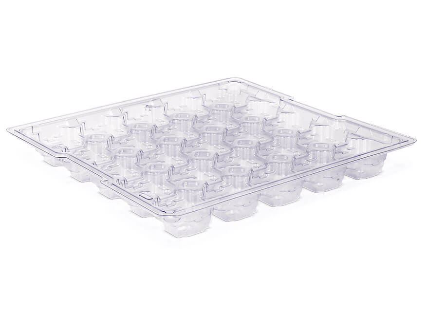Closeup of plastic thermoforming handling trays